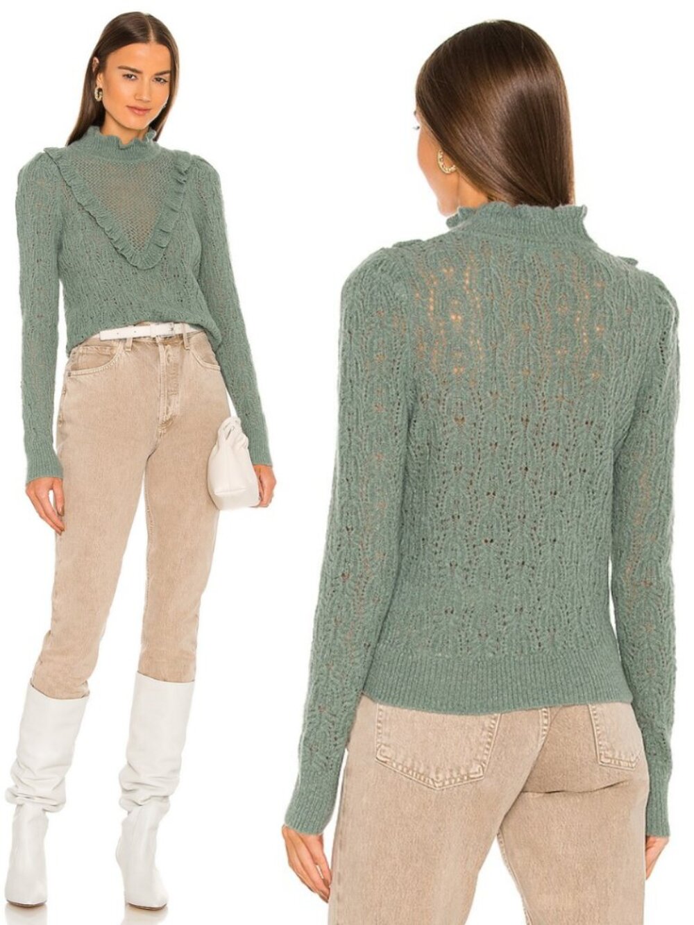 Veronica Beard Baby Alpaca Merino Wool Ruffle Mockneck Sorina Sweater